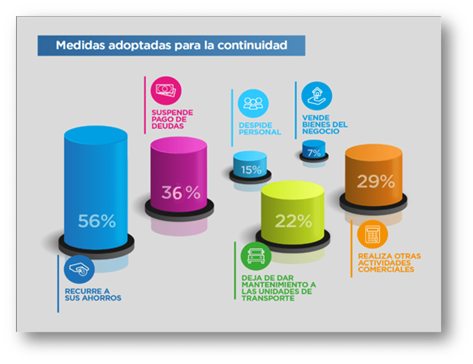 Muestra las diferentes medidas adoptadas por empresas para mantenerse en funcionamiento. Los porcentajes indican la proporción de empresas que han implementado cada estrategia. 