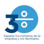 Muestra un icono en color azul que muestra el número 3 y el símbolo de una división, acompañado del texto Separar los números de la empresa y los familiares. 